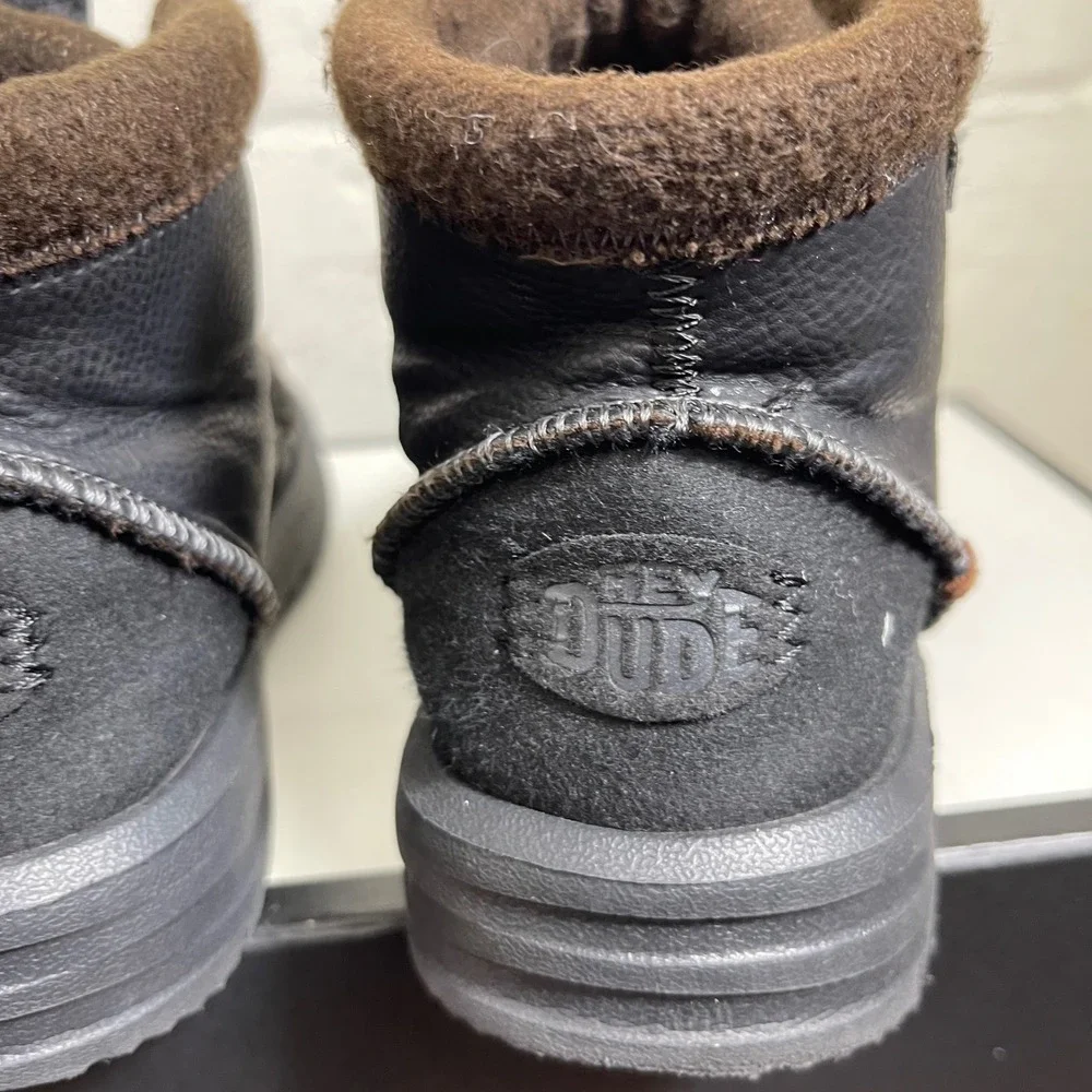 Hey Dude Bradley Boot Black Leather‎ Lace Up Kids Size 1 US/33 EU